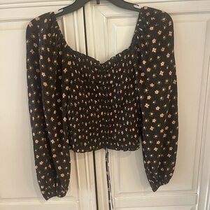Topshop Black Floral Puff Sleeve Blouse